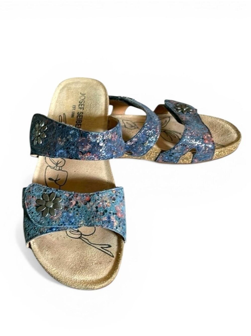 Josef Seibel Tonga Leather Sandals Ocean Multicolor Adjustable Slide US 10 EU 41